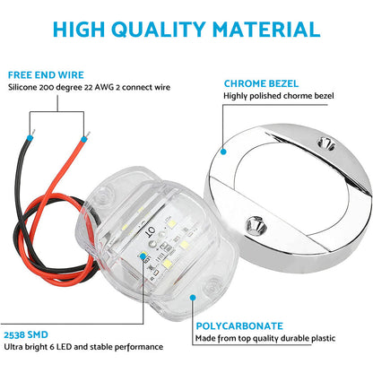 4x Round LED Marine Boat Cabin & Deck Courtesy Lights Suitable For Walkway – White Stern Light