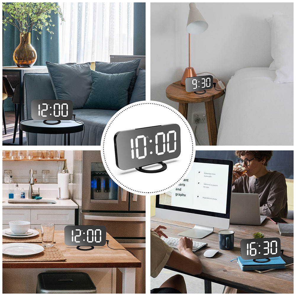 Digital Alarm Clock with Mirror LED Display Suitable For Wall & Bedroom, Snooze Function, Dim Mode.