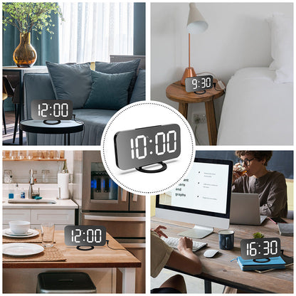 Digital Alarm Clock with Mirror LED Display Suitable For Wall & Bedroom, Snooze Function, Dim Mode.