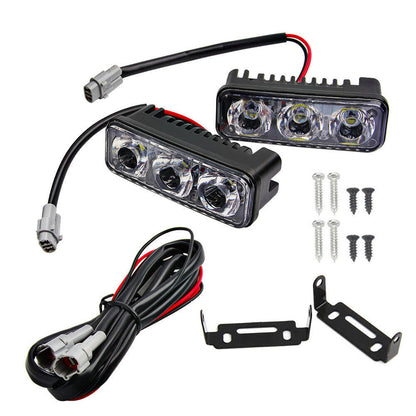 2x Super Bright 3-LED Daytime Running Lights (DRL) White Suitable For Universal Vehicles