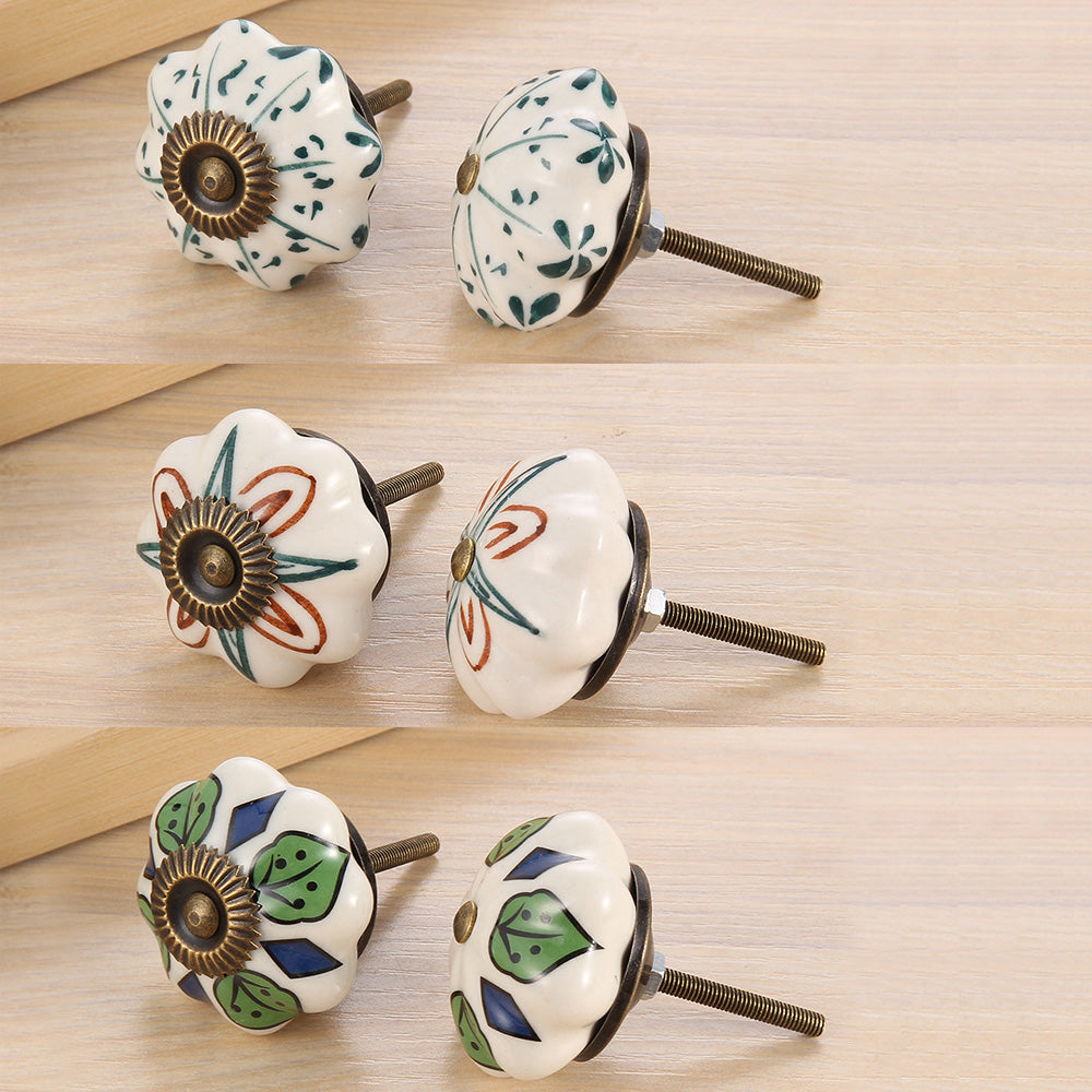 6 Pcs Cupboard Door Knobs Handles Drawer Pull Vintage Ceramic Knob Shabby Chic.