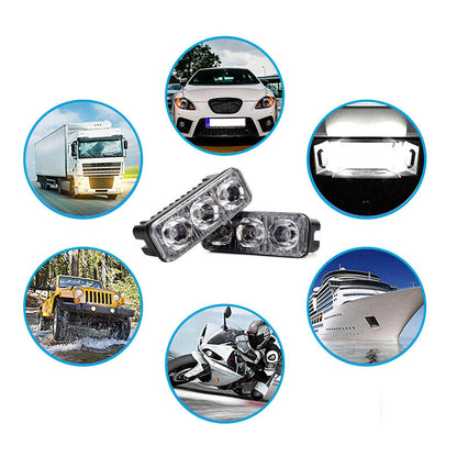 2x Super Bright 3-LED Daytime Running Lights (DRL) White Suitable For Universal Vehicles