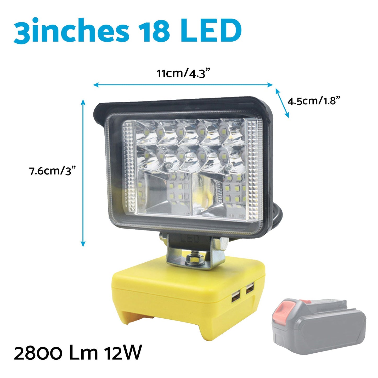 Torch Lamp LED Flood Work Light Tool Suitable for DeWalt 18V 20V Lithium Battery.