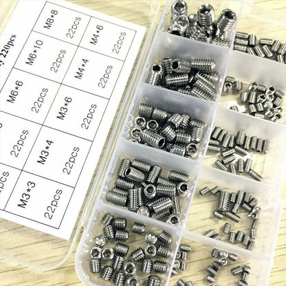220Pcs Stainless Steel Allen Head Socket Set Grub Screws Assortment Kit.