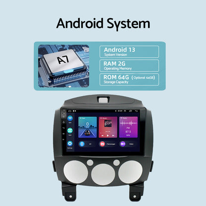 Android 13 Head Unit 9'' Apple CarPlay Bluetooth Suitable for Mazda 2