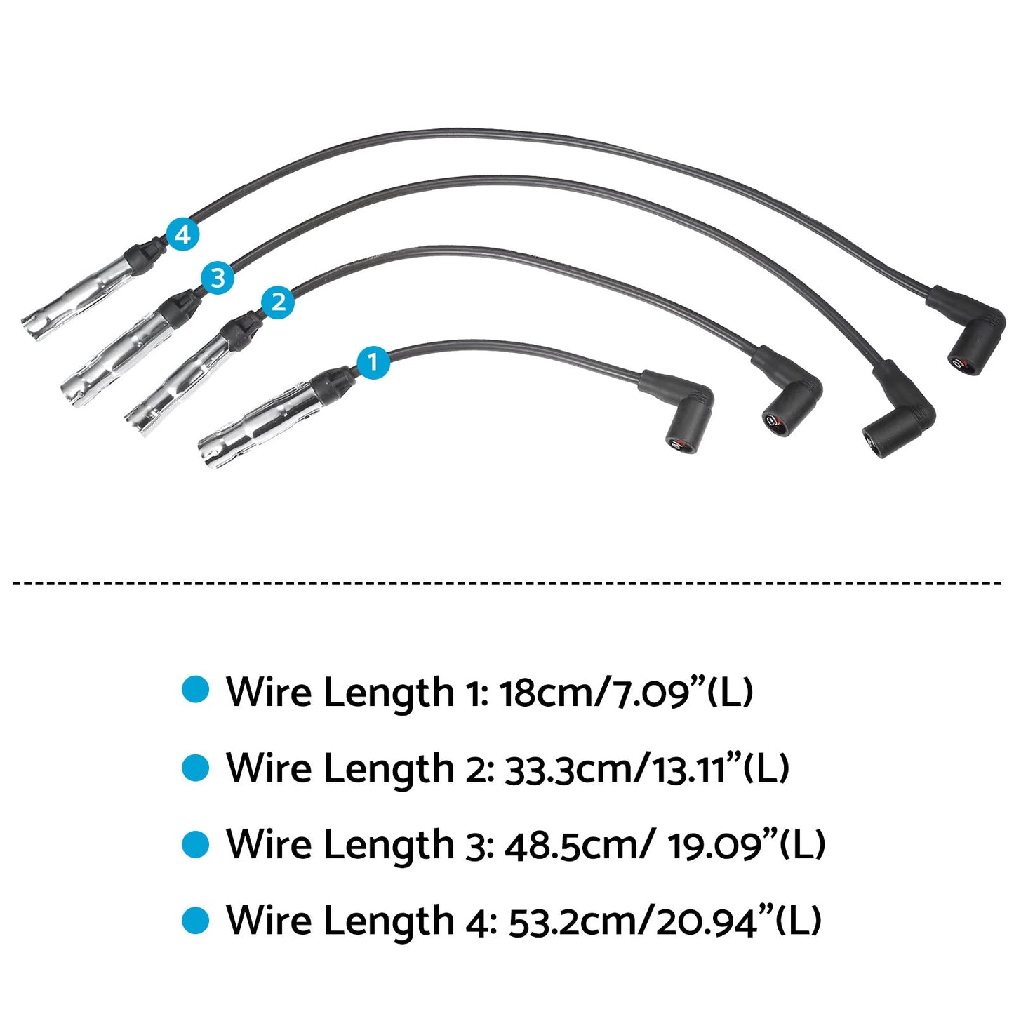 4x 7mm Ignition Spark Plug Wires Suitable for Volkswagen Beetle 2.0L